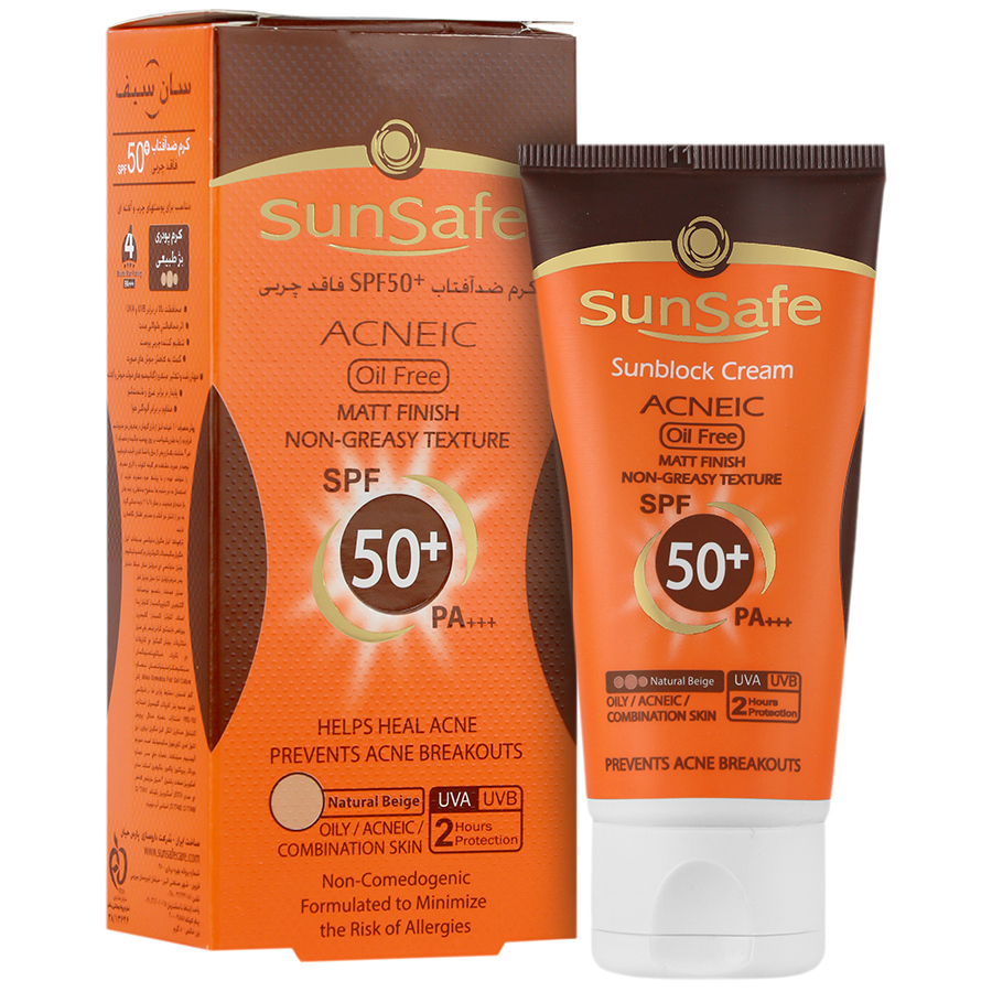 کرم ضد آفتاب SPF50 فاقد چربی سان سیف مناسب پوست های چرب و آکنه ای