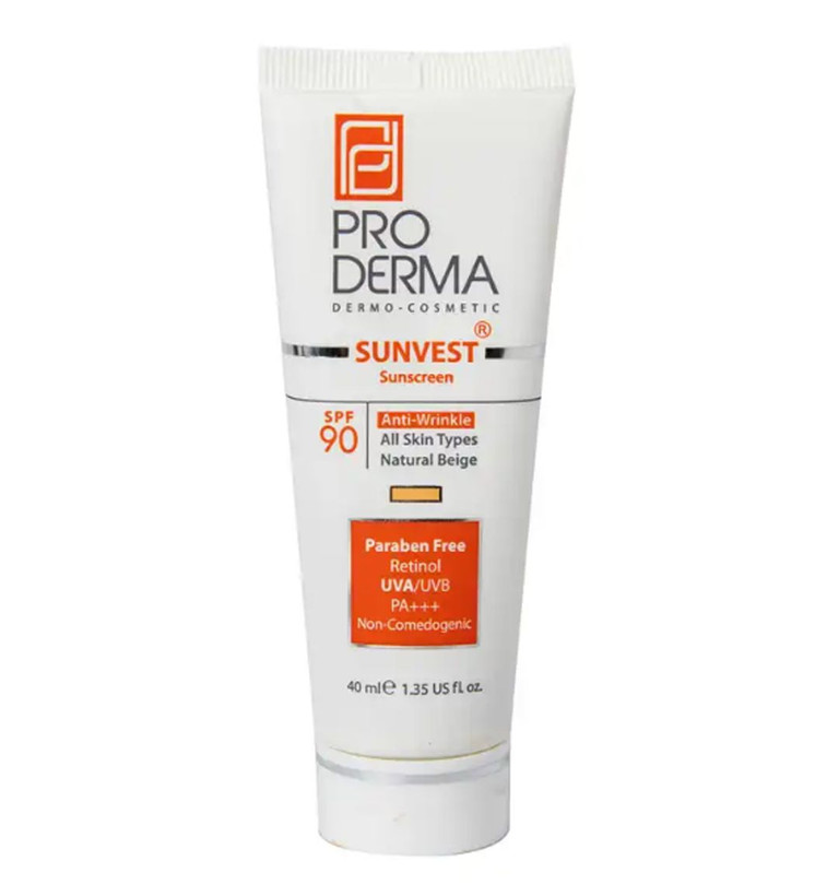 کرم ضد آفتاب رنگی و ضد چروک SPF90 انواع پوست پرودرما 40 میلی لیتر Pro Derma