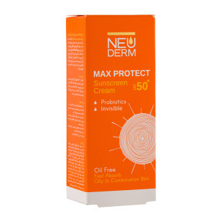کرم ضد آفتاب بی رنگ نئودرم مدل Max Protect SPF50 مناسب پوست چرب حجم 50 میلی لیتر
